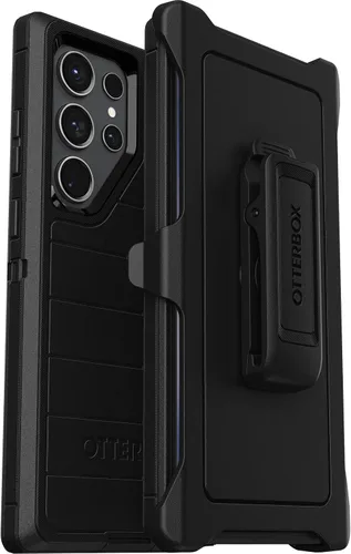 OtterBox Funda para Galaxy S23 Ultra (Solo) - Serie Defender - Negro, Resistente y Duradero - con Protección de Puertos - Incluye Soporte con Clip y