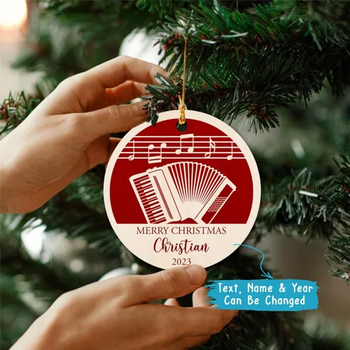 Miniatura 3 de Adorno de Navidad de instrumento musical de acordeón, nombre personalizado y adorno de año para acordeonista, regalo de profesor de música