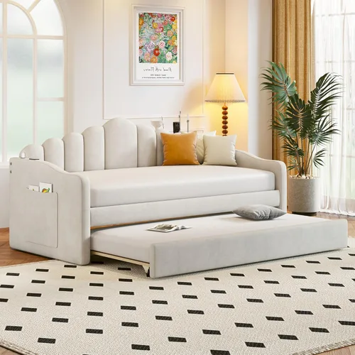 Miniatura 16 de Bellemave Cama nido de tamaño completo con cama corrediza, sofá cama, cama nido con cama corrediza para adultos, niños, niñas, adolescentes, cama