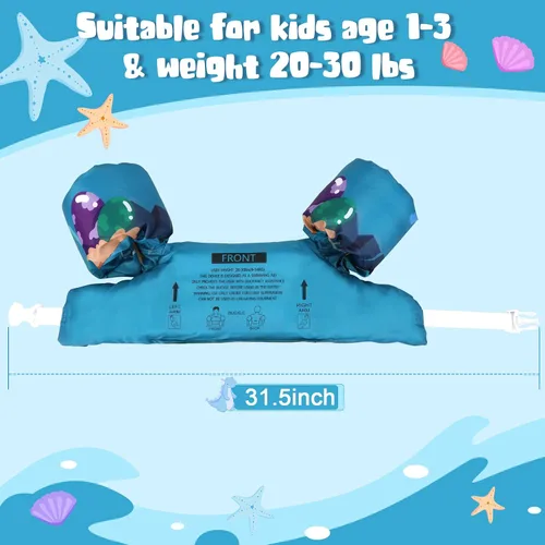 Miniatura 4 de Chaleco de natación para niños de 20 a 30 libras, flotadores de natación para bebés, alas de agua de natación, piscina charco para niños de 1 a 3