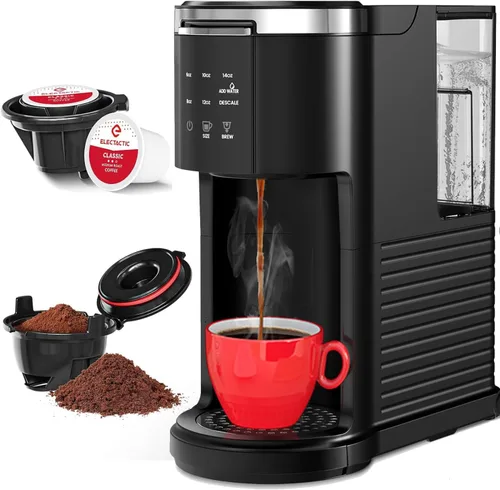 Miniatura 8 de COWSAR Cafetera de una sola porción, cafetera 2 en 1 para cápsulas K-CUP y café molido, tamaños de preparación ajustables de 6 a 14 onzas, depósito