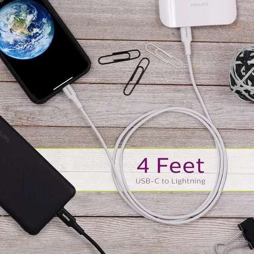 Miniatura 3 de Philips Cable USB C a Lightning, cable de carga de iPhone de 4 pies para las series 14/13/12, cargador de Airpod Pro, cables de carga Lightning