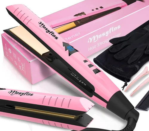 Miniatura 9 de Plancha plana de cerámica de calentamiento rápido 2 en 1, pantalla LCD de temperatura, placas anchas para cabello corto/largo, alisador de viaje
