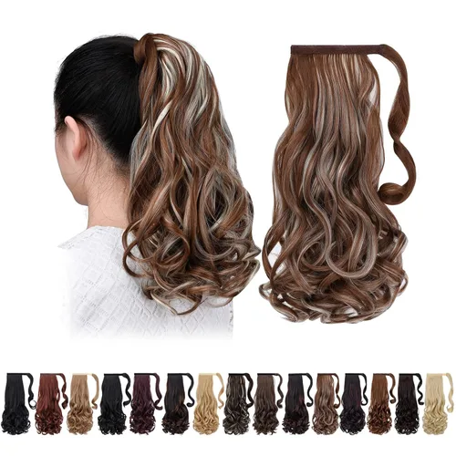 Miniatura 22 de Extensiones de cola de caballo caoba, cola de caballo rizada con clip, 22 pulgadas, 3.5 onzas, extensión de cabello sintético negro, extensión
