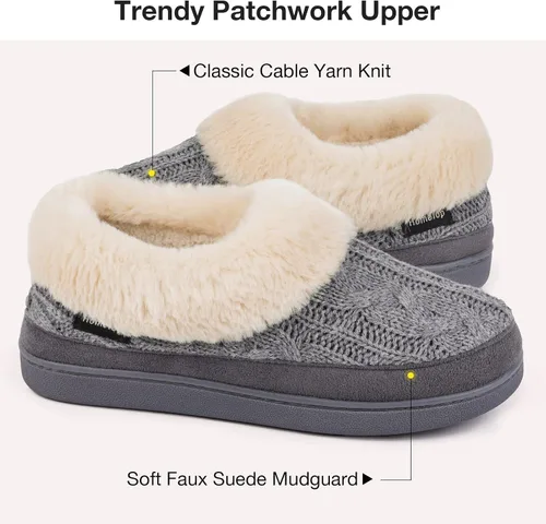Miniatura 4 de HomeTop Pantuflas de casa de espuma viscoelástica de punto trenzado para mujer con cuello de felpa mullida