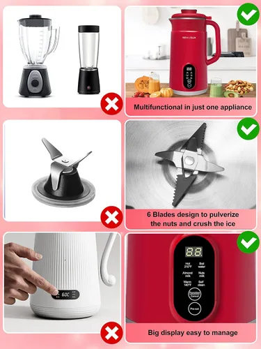 Miniatura 5 de Máquina para hacer leche de nuez para leche casera, a base de plantas con limpieza automática y control de temperatura, máquina de leche de soja