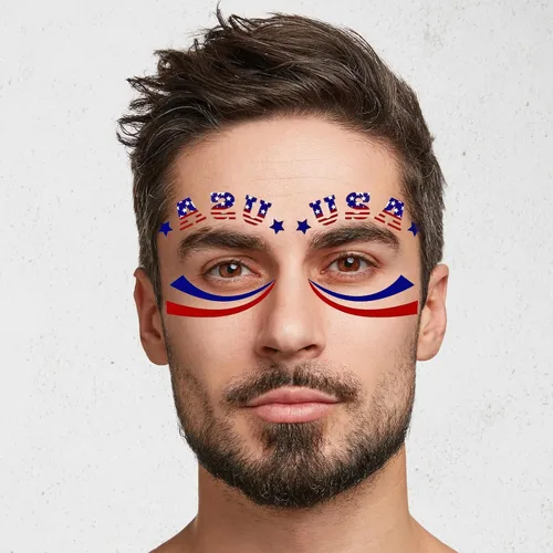 Miniatura 4 de HOWAF Calcomanías de tatuaje facial del 4 de julio, 10 calcomanías de maquillaje facial del Día de la Independencia de Estados Unidos, tatuajes
