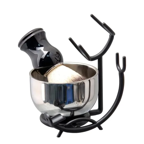 Miniatura 2 de Grandslam Kit de cepillo de afeitar y cuenco para hombres, juego de brochas de afeitar 3 en 1, cuenco de afeitar y soporte de acero inoxidable, kit