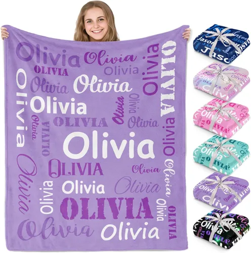 Miniatura 10 de Gudina Mantas y mantas personalizadas con nombre personalizado con nombre, manta de franela personalizada, regalos para niños, niñas, niños y bebés