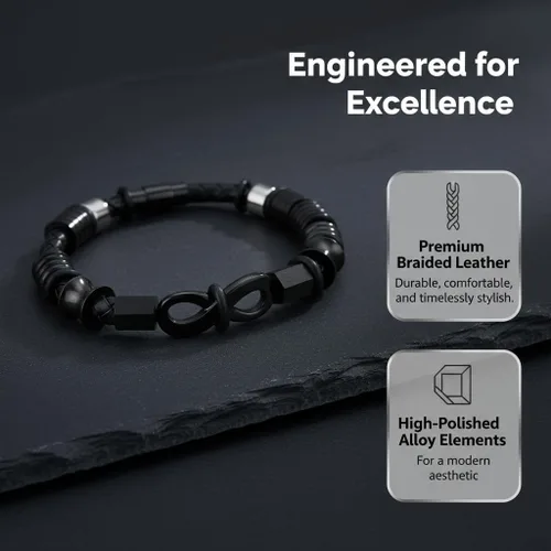 Miniatura 3 de Men’s Leather Bracelet – Stainless Steel Clasp, Adjustable Wrap Design, Stylish Jewelry Gift for Him