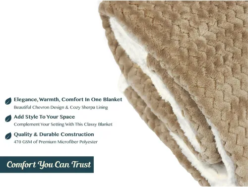Miniatura 5 de PAVILIA Manta Throw para Sofá Color Canela Topo Reversible Sherpa Chevron, Manta con Textura de Tejido Jacquard Suave y Acogedora para Sofá Cama