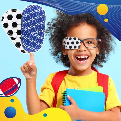 Miniatura 2 de Newcotte 12 parches para ojos para niños pequeños, reutilizables, ajustables, para gafas para ojos izquierdo o derecho, patrones surtidos (deportes)