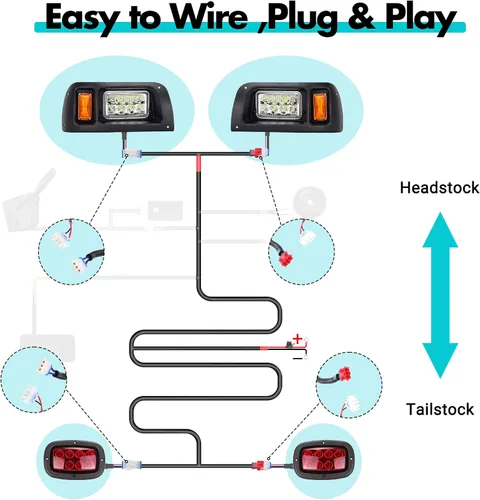 Miniatura 7 de 10L0L Kit de faros delanteros y traseros para carrito de golf para Club Car DS 1993 Up Gas & Electric, kit de luz legal de calle con arnés