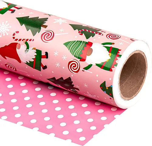 Miniatura 19 de WRAPAHOLIC - Papel de regalo de Navidad reversible, minirollo, 17 pulgadas x 33 pies, diseño de árbol de Navidad con letras “joy”, perfecto