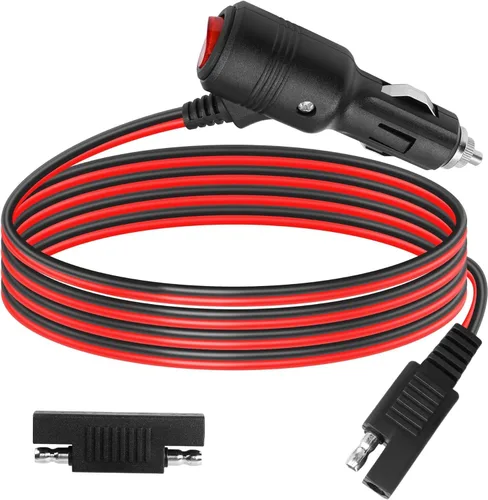 GELRHONR Enchufe SAE a encendedor de cigarrillos de 6.5 pies con interruptor, 12 V 24 V macho a SAE 2 pines adaptador de liberación rápida cable de