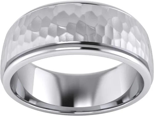 Miniatura 2 de Anillo de boda unisex de plata de ley maciza pesada de 0.236in y 0.315in martillado, ajuste cómodo, anillo elevado en el centro pulido, Plata