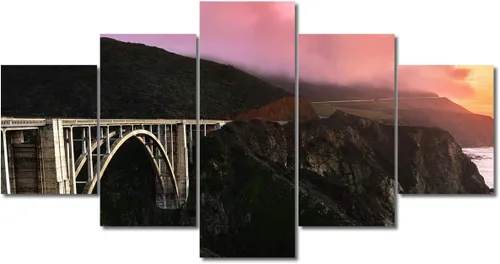 Miniatura 119 de TUMOVO Lienzo decorativo para pared de sala de estar, 5 paneles de naturaleza, Alaska, Estados Unidos, autopista alrededor de montañas, paisaje