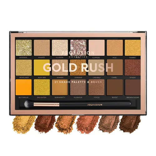Miniatura 8 de Profusion Cosmetics Paleta de sombras de ojos de 21 tonos con pincel, mate mezclable, brillante y tonos metálicos en tonos neutros llamativos