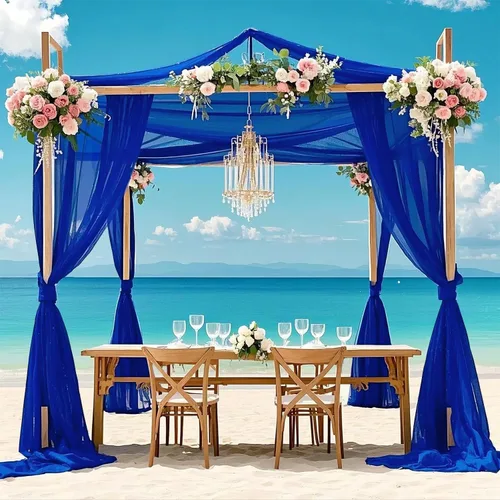 Miniatura 6 de FOTSHARER Cortinas de techo azules para decoración de boda, 5 x 10 pies, 6 paneles de tela de techo, cortinas de arco de boda, cortinas de gasa