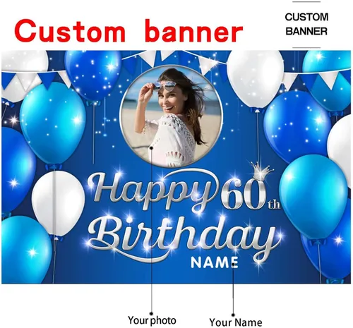 Miniatura 2 de Cartel decorativo personalizado de feliz cumpleaños número 100 – Cartel personalizado de fiesta de cumpleaños azul marino en tamaños grandes, fotos