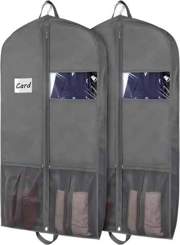Miniatura 16 de Zilink Bolsa para trajes de 43 pulgadas Bolsas para trajes de viaje con bolsillos Funda transpirable para vestidos y trajes para almacenamiento