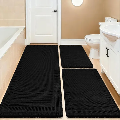 Miniatura 83 de Tapete de baño con diseño de gofre, moderno, bohemio, absorbente, antideslizante, ultrasuave, lavable a máquina, con letra de baño, dormitorio