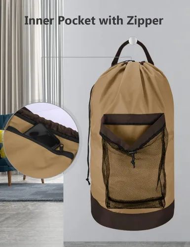 Miniatura 4 de Dalykate Mochila Cesto para Ropa Sucia, Mochila para Lavandería con Correas para el Hombro y Bolsillo de Malla, Bolsa Resistente de Nailon para Ropa