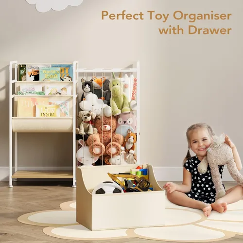 Miniatura 5 de BBLIKE Estantería para niños y almacenamiento de animales de peluche, estantes multifuncionales para libros de guardería con caja de juguetes y Beige