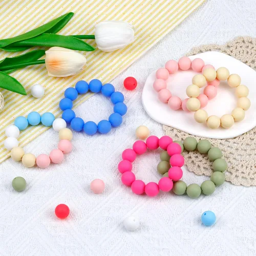 Miniatura 4 de 120 piezas FIVEIZERO abalorios de silicona, 15 mm abalorios de goma redondos blancos a granel para hacer llaveros, pulseras, collares, manualidades