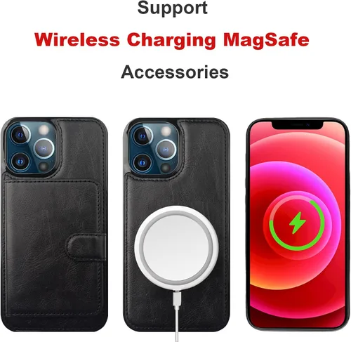 Miniatura 4 de Bocasal Funda tipo cartera para iPhone 13 Pro Max compatible con MagSafe magnético RFID bloqueo desmontable de piel sintética de alta calidad