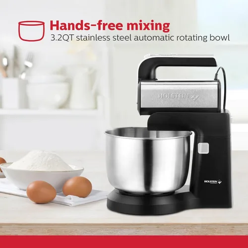 Miniatura 2 de Holstein Housewares - Batidora de mano y soporte de 5 velocidades, 250W de potencia con luz LED, en negro y acero inoxidable – Mezclador versátil