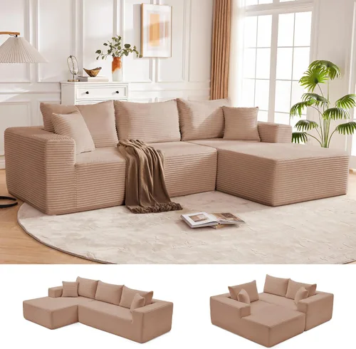 Miniatura 36 de Mangodan Sofá seccional Cloud, sofá deshuesado para sala de estar, sofá modular con asiento profundo, cómodo sofá esponjoso en forma de L con diván