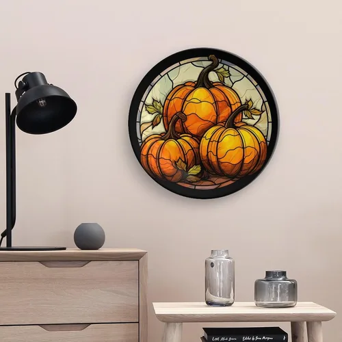Miniatura 5 de Platos decorativos de Halloween, tres calabazas otoñales, con estampado de vitrales, plato de cena de cerámica para el hogar con soporte de Tres