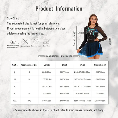 Miniatura 6 de FEESHOW Vestidos líricos de patinaje artístico para mujer, leotardos de baile de diamantes de imitación, uniformes de baile de ballet mayorette