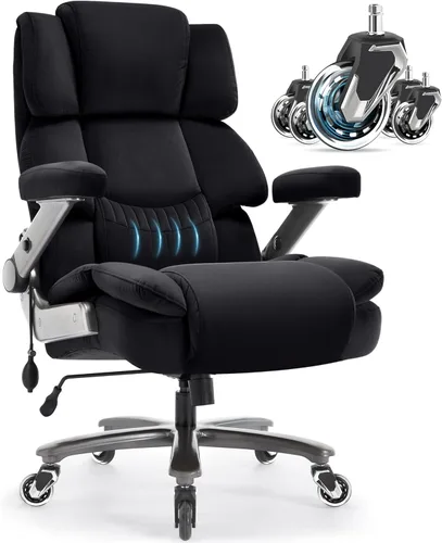 Miniatura 15 de VUZI Silla de oficina grande y alta de 700 libras - Silla grande para computadora con soporte lumbar ajustable, brazos plegables 3D, ruedas