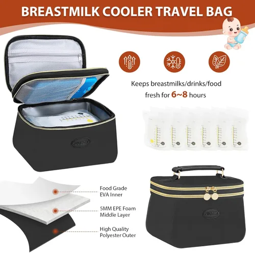 Miniatura 2 de PIIOSER Bolsa de viaje para enfriar leche materna con 2 paquetes de hielo, se adapta a 6 bolsas de almacenamiento de leche materna para congelador