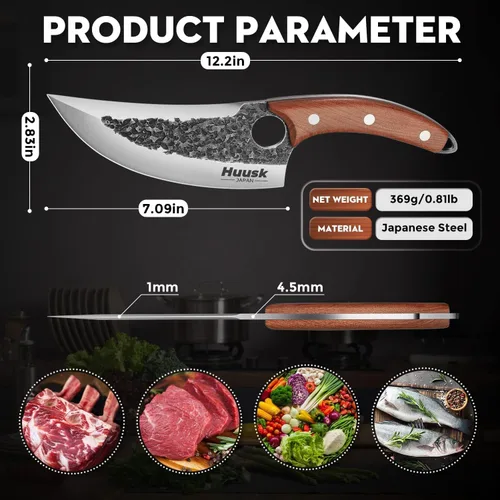 Miniatura 5 de Huusk Knife Japan Kitchen - Cuchillos vikingos mejorados con funda, cuchillo de carnicero forjado a mano para cortar carne, cuchillos de chef