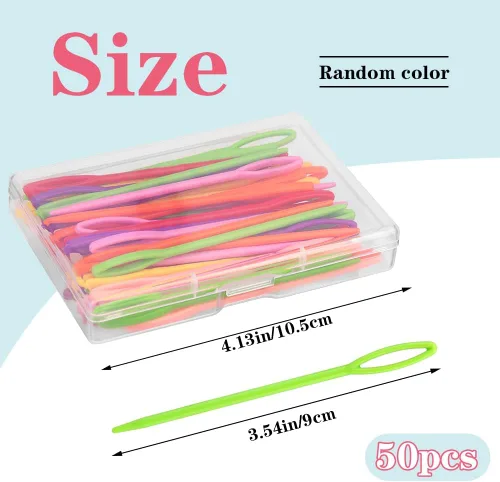 Miniatura 2 de LUNARM 50 agujas de plástico para hilo, 9cm/3.54 pulgadas ojo grande, agujas de coser de hilo de plástico para lienzo, manualidades, bordado