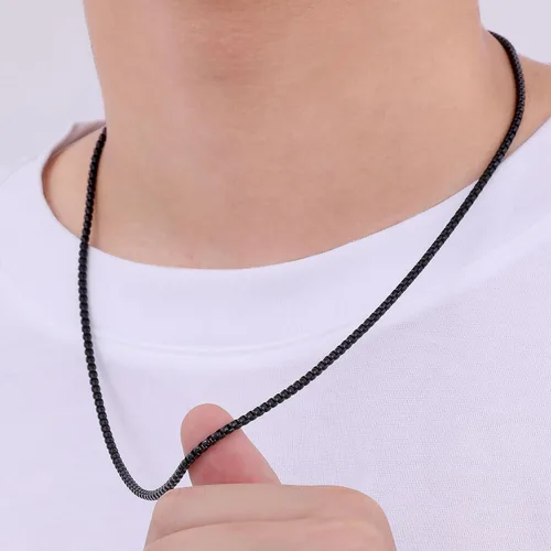 Miniatura 3 de Fiusem Cadena de caja de tono plateado para hombres, collares de cadena para hombres, mujeres y niños, 22.5340.197 in