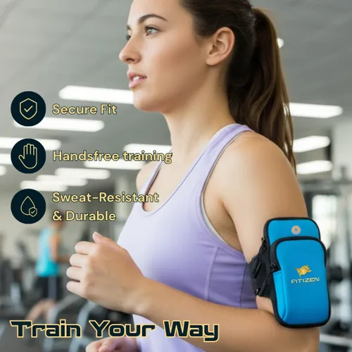 Miniatura 2 de Fitizen - Brazalete de teléfono para correr, color azul cielo, ajustable, resistente al agua, para iPhone y Android, para el ciudadano activo