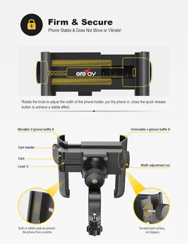 Miniatura 5 de Grefay Soporte universal de teléfono para manillar de motocicleta 【1S liberación rápida】 Abrazadera de teléfono de bicicleta antivibración
