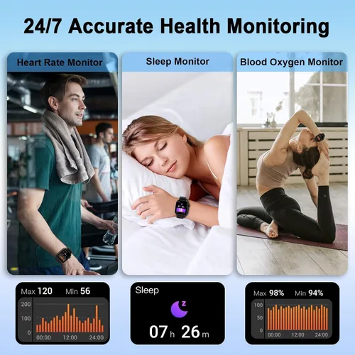 Miniatura 5 de Reloj inteligente (responder/hacer llamada), 1.96" HD para hombres y mujeres, nuevo reloj de fitness 2025 con más de 100 modos deportivos, monitor