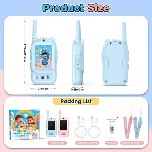 Miniatura 8 de Walkie Talkies de video para niños, paquete de 2 walkie talkies Facetime con cámara HD y cambiador de voz para niños y niñas para juegos familiares