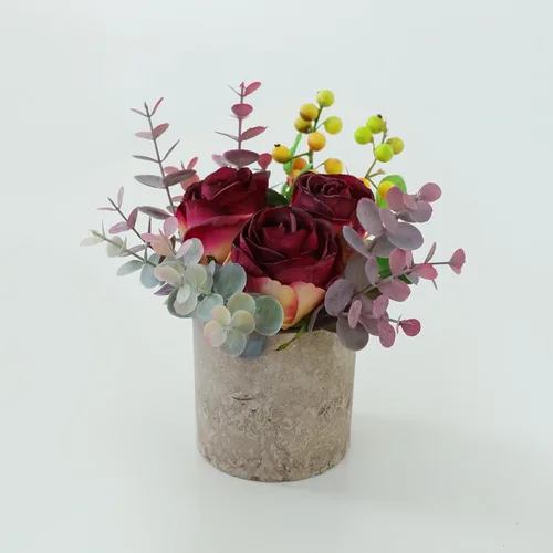 Miniatura 24 de Decoración de rosas artificiales en maceta, mini plantas de imitación para decoración de interiores, rosas falsas para el hogar, baño, cocina