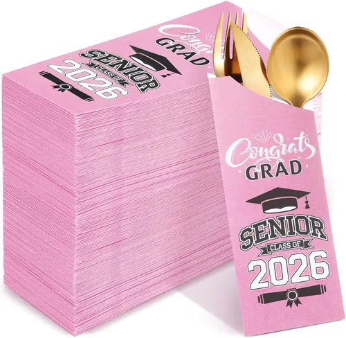 Miniatura 14 de Ireer 100 bolsas de papel para cubiertos de papel, fundas para utensilios de cocina para fiesta de graduación, decoración de mesa de centro de mesa