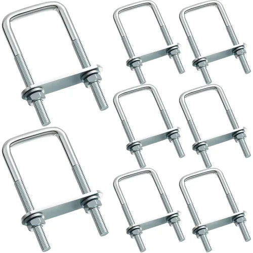 Hotop Juego de 8 pernos cuadrados en U M8 de acero al carbono con tuercas, placa de marco, arandelas redondas para remolques de velero, tubo,