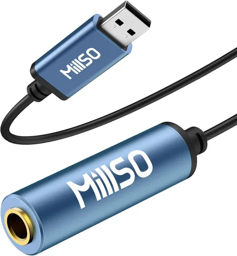 MillSO Adaptador de audio USB a conector de 1/4 tipo A a 0.250 in hembra TRS adaptador auxiliar de auriculares estéreo USB tarjeta de sonido externa