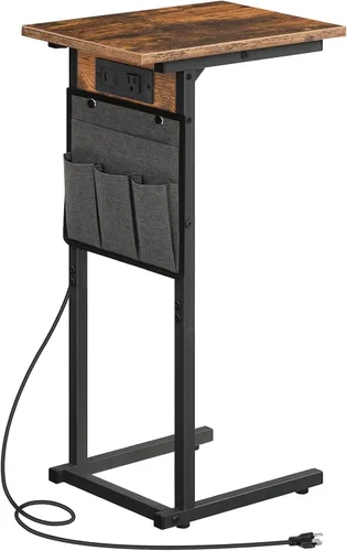 Miniatura 8 de HOOBRO Mesa auxiliar en forma de C con estación de carga, mesa deslizante debajo del sofá, mesa auxiliar de 27.8 pulgadas de alto para brazo de sofá