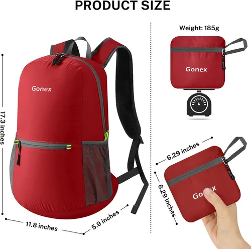 Miniatura 2 de Gonex Mochila Ultraligera Plegable de 20L, Práctica, Plegable para Camping, Viajes al Aire Libre, Ciclismo, Mochila Escolar Rojo