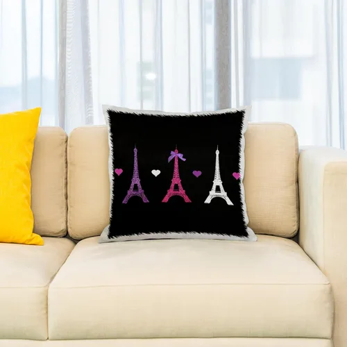 Miniatura 2 de 3dRose Girly Eiffel Tower - rosa intenso, morado, negro, Torres de París, corazones de amor con estilo francés moderno Francia, funda de almohada